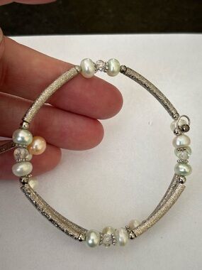 Vantel Pearls Freshwater Pearls Crystals and Silver/Gold Tone Wrap Bracelet